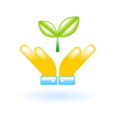 3d Hands Hold Plant Sapling Icon Eco