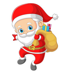 Happy Santa Claus Is Holding The Big Gift