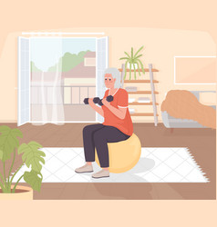 Elderly Woman Exercising Flat Color