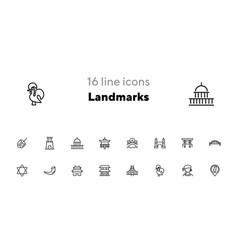 Landmarks Line Icon Set Venice Tower Bridge