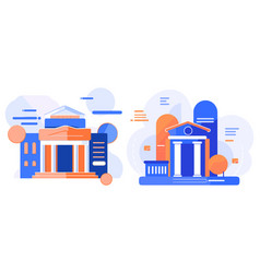 Bank Building Facade In Ux Ui Flat Style