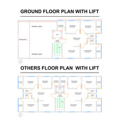 Autocad 2d Ground And Others Floor Plan With Lift