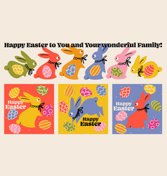 Easter Greeting Cards With Eggs And Pretty Bunnies