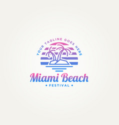 Miami Beach Island Simple Line Art Badge Logo