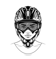 Moto Girl With Baseball Helmet And Mask Isolated