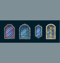 Colorful Stained Glass Windows With Stone Frame