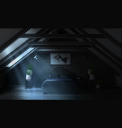 Night Bedroom On Attic Empty Moonlight Interior