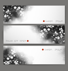 Three Banners With Sakura Cherry Flowers On Dark