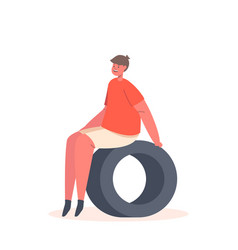 Child Character Sitting On Of Recycled Car Tire