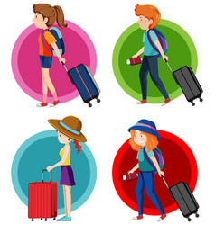 Set Of Boys And Girls Traveling With One Bag