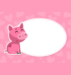 Empty Oval Space With Funny Pink Pig Character