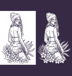 Hot Tropical Woman Monochrome Emblem