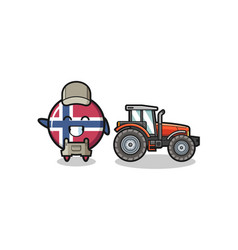 Norway Flag Farmer Mascot Standing Beside