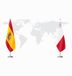 Spain And Malta Flags For Official Meeting