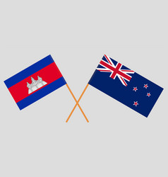 Crossed Flags Of Cambodia And New Zealand