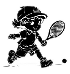 Cute Little Girl Playing Tennis Black And White