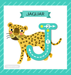 Letter J Uppercase Tracing Walking Jaguar