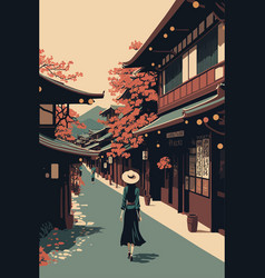 A Woman Walking In The Streets Of Kyoto Japan