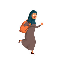 Islamic Lady With Rucksack Late On Train Cartoon