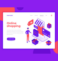 Isometric online shopping landing page Royalty Free Vector