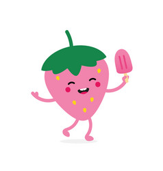 Strawberry Character Holding Ice Cream In Hand