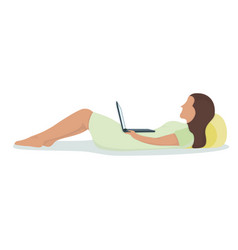 Woman Lie On Floor With Laptop In Arms Female