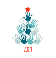 Happy New 2019 Year Handprint Christmas Tree