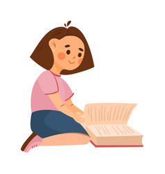 Happy Girl With Brown Hair Reading Book Cartoon