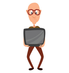 Man With Old Tv On White Background