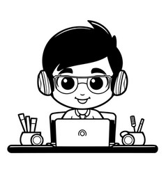 Boy With Laptop And Headphone Call Center Eps 10