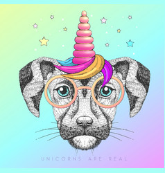 Handrawing Animal Dog With Unicorn Horn