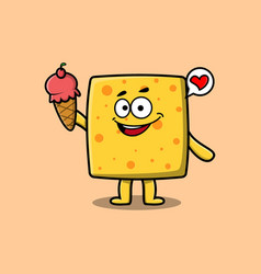 Cute Cartoon Cheese Holding Ice Cream Cone