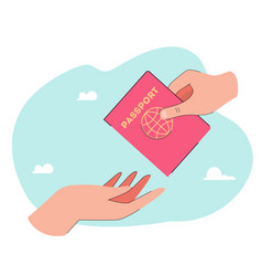 Hand Giving Passport With Red Cover To Person