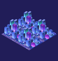 City Urban Area Map Isometric Night Lights