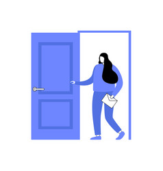 Female Character Exits Door