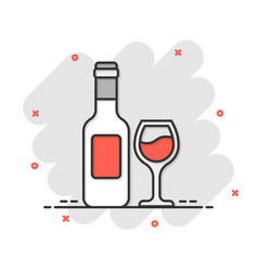 Wine Glass And Bottle Icon In Comic Style