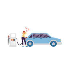 Woman Refueling Car On Fuel Station