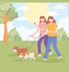 Women With Dogs Walking