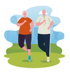 Cute Old Couple Running Outdoor Sport