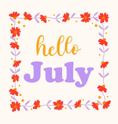 Hello July Lettering White Background