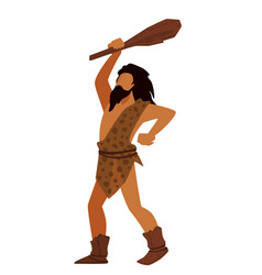 Prehistoric Man Holding Wooden Bat Hunter