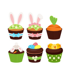 Easter Cupcakes With Kids Decor Set Isolated