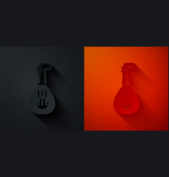 Paper Cut Musical Instrument Lute Icon Isolated