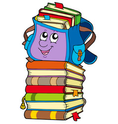 Cute School Bag On Pile Of Books