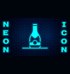 Glowing Neon Champagne Bottle Icon Isolated