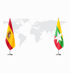 Spain And Myanmar Flags For Official Meeting