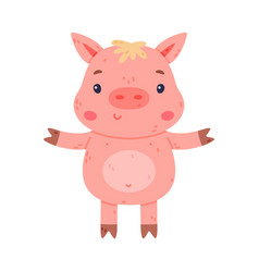 Funny Pink Piggy Character With Hoof Standing