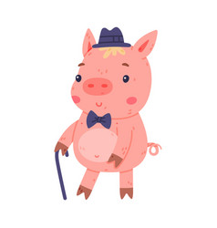 Funny Pink Piggy Character With Hoof Wearing Hat