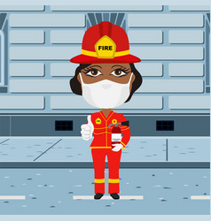 Black Female Firefighter With Mask And White