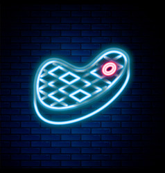 Glowing Neon Line Steak Meat Icon Isolated On